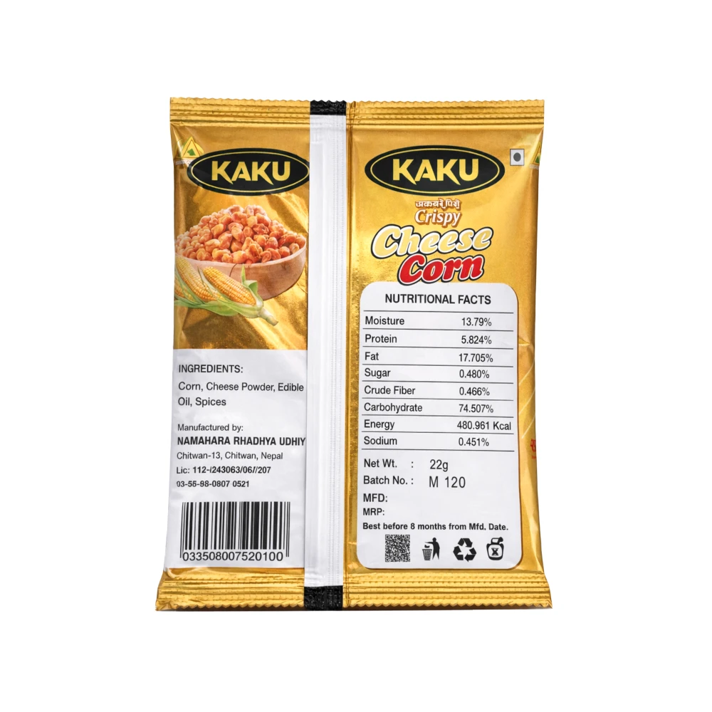 Product photo of Kaku Makai Cheezy Corn (Cheese Flavored) - 22gm - ( 20pcs/Pack )
